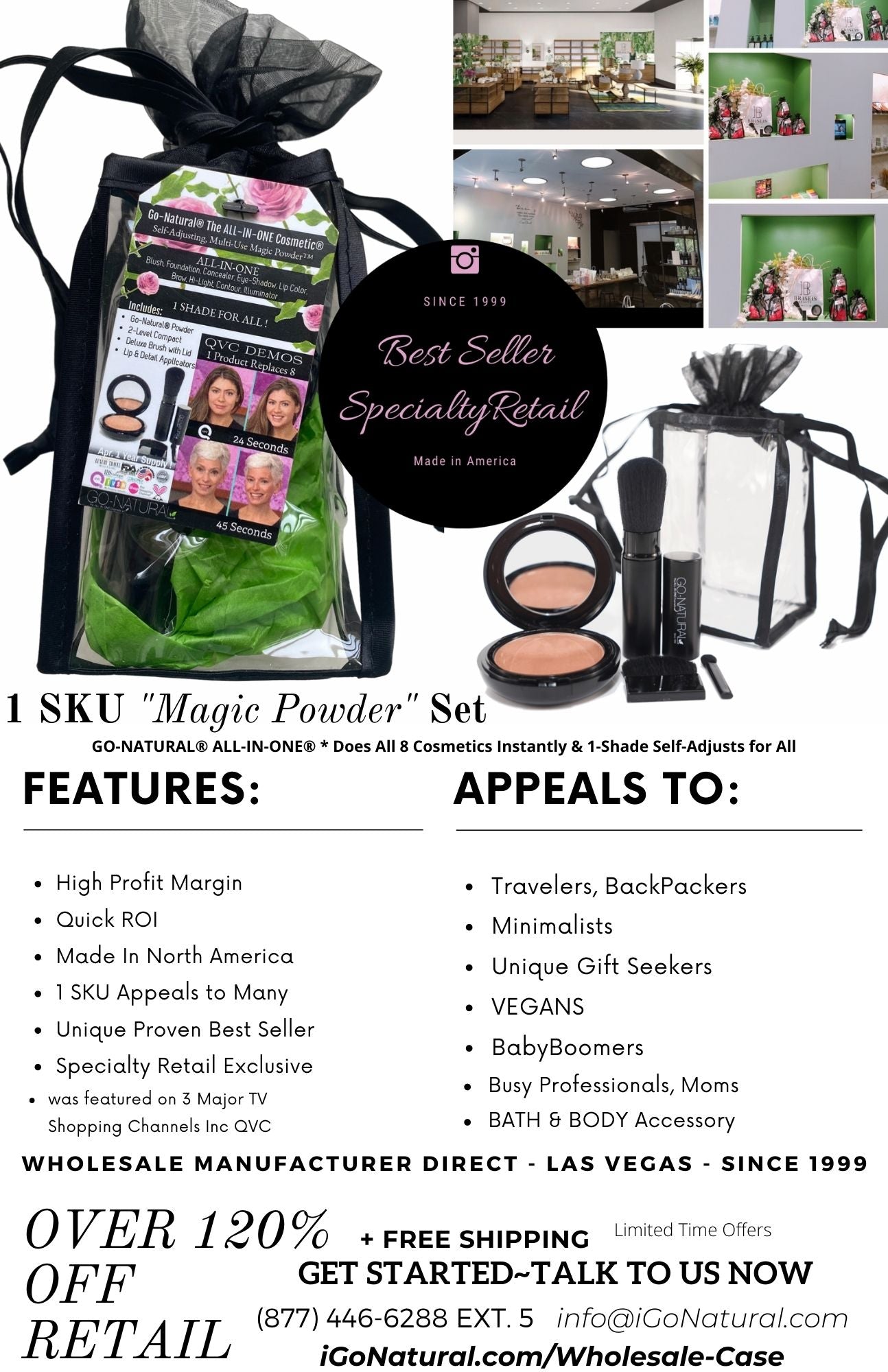 Wholesale Ad - Wholesale Best Seller  GO-NATURAL® ALL-IN-ONE Cosmetic® 1-Shade Multi-Use "Magic Powder" ™  Manufacturer Direct Specialty Retail & Professional Beauty Exclusive 